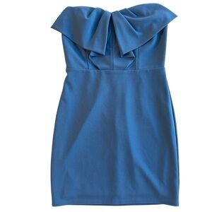 CC4 Blue strapless dress with bow ruffle detail size medium